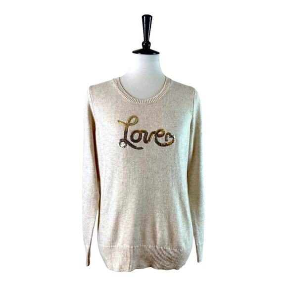 Westport Dressbarn Sweater Soft Knit Love Oatmeal Gold Love Women’s Size Medium - Picture 1 of 12